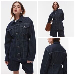 NWT Topshop Pinstripe Cinched Denim Jacket